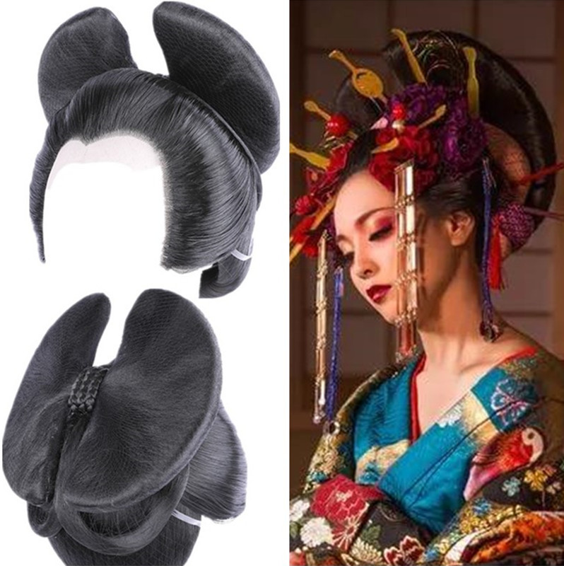 日本艺妓表演整顶假发精品头套花魁大盘头古装头女款发套演出发髻