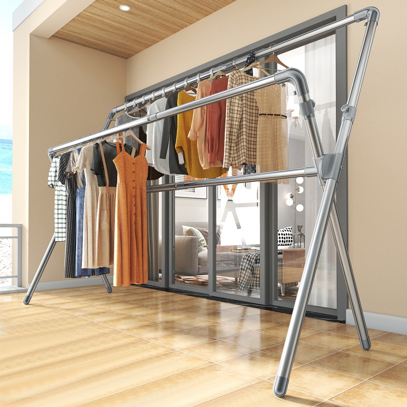 晾衣架落地折叠卧室阳台家用室外不锈钢晾衣杆伸缩晒被子宿舍神器