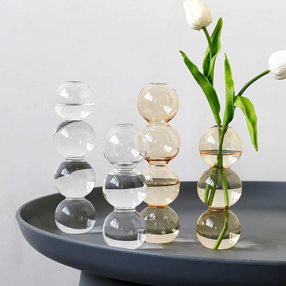 彩色玻璃泡泡花瓶 ins风客厅餐桌装饰创意透明水培插花摆件工艺品
