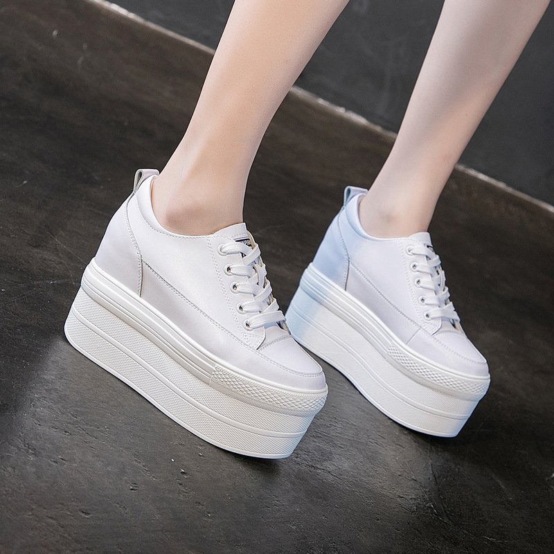 12cm白色内增高休闲超厚底显瘦显脚小真皮松糕单鞋小白鞋女婚鞋33