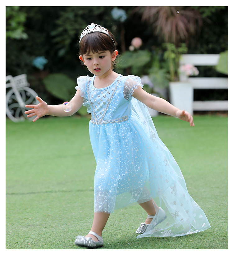 六一新品中小童爱莎公主裙3艾尔莎短款雪花裙披风短裙4蓝冰雪裙子