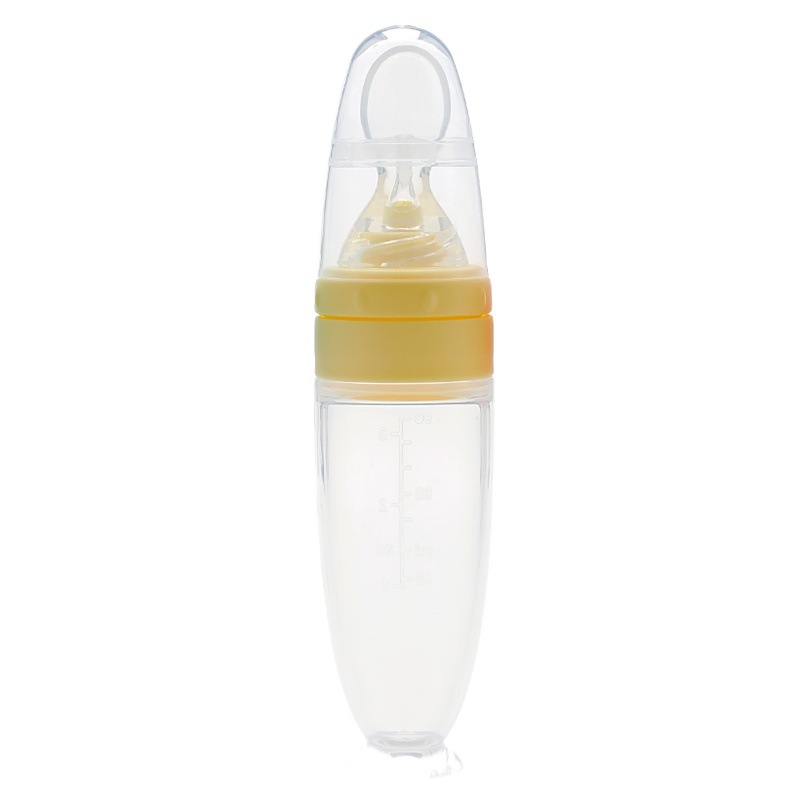 Color Box Package Rice Paste Bottle Baby Spoon Mother and Baby Food Supplement Silicone Spoon Self-Contained Control Suction Cup Soft Spoon Rice Paste Bottle
