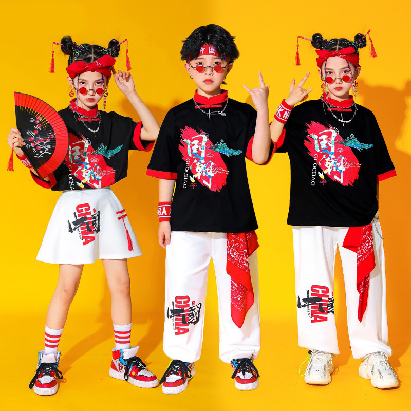 六一儿童节演出服国潮街舞男童中国风嘻哈套装女童爵士舞表演服装