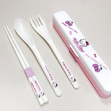 可爱三丽鸥KT猫学生筷子abs树脂套装便携式餐具三件套 带餐具盒