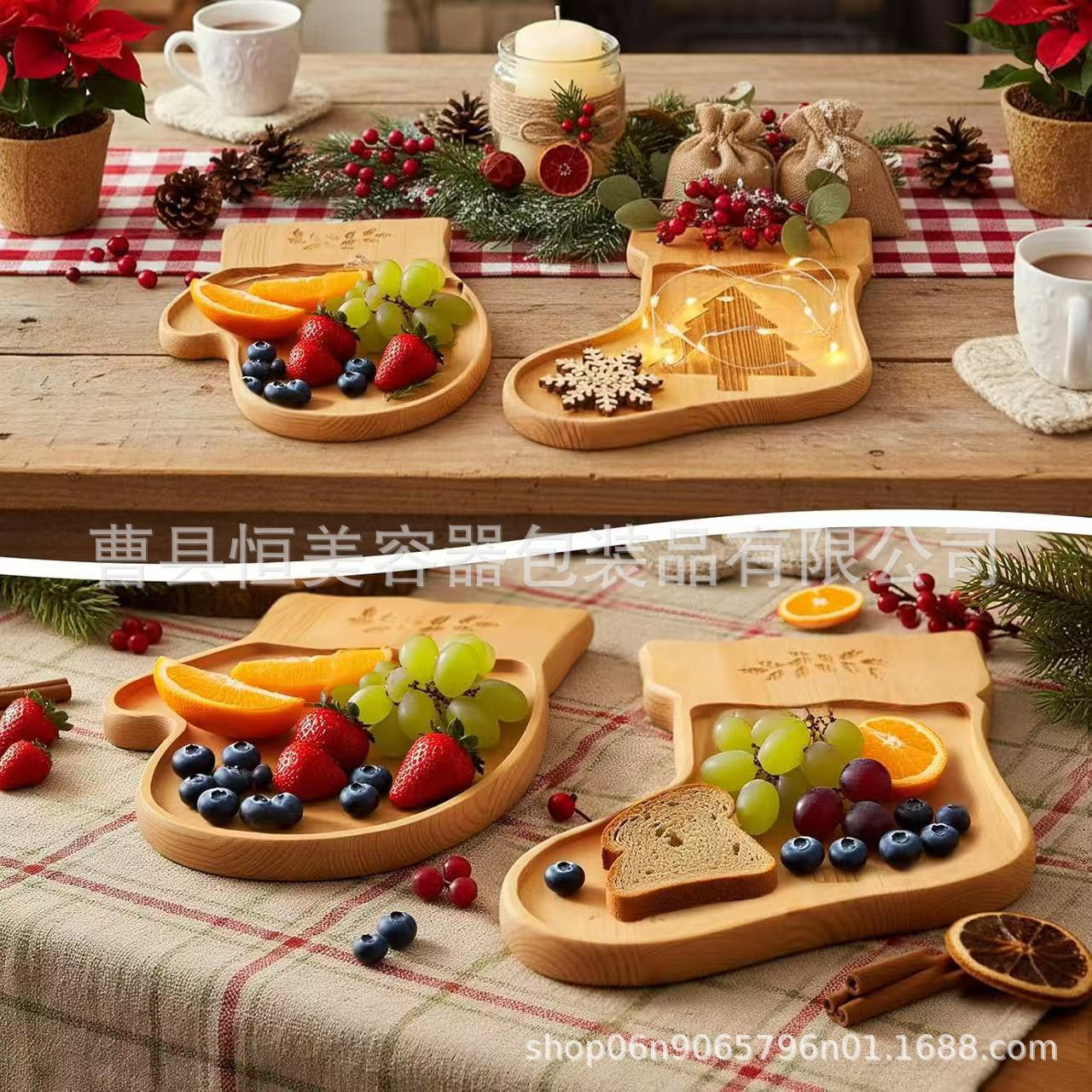 家用木制万圣节托盘桌面木质糖果零食餐盘客厅实木装饰多用展示盘