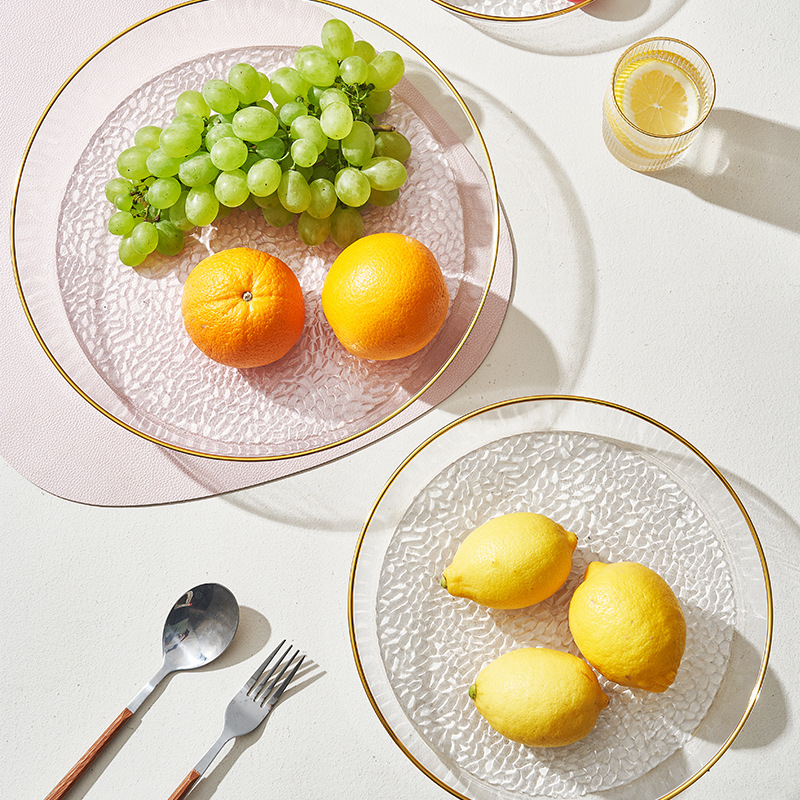 light luxury golden edge fruit plate ins internet celebrity round transparent plate household creative storage plate fruit plate snack plate