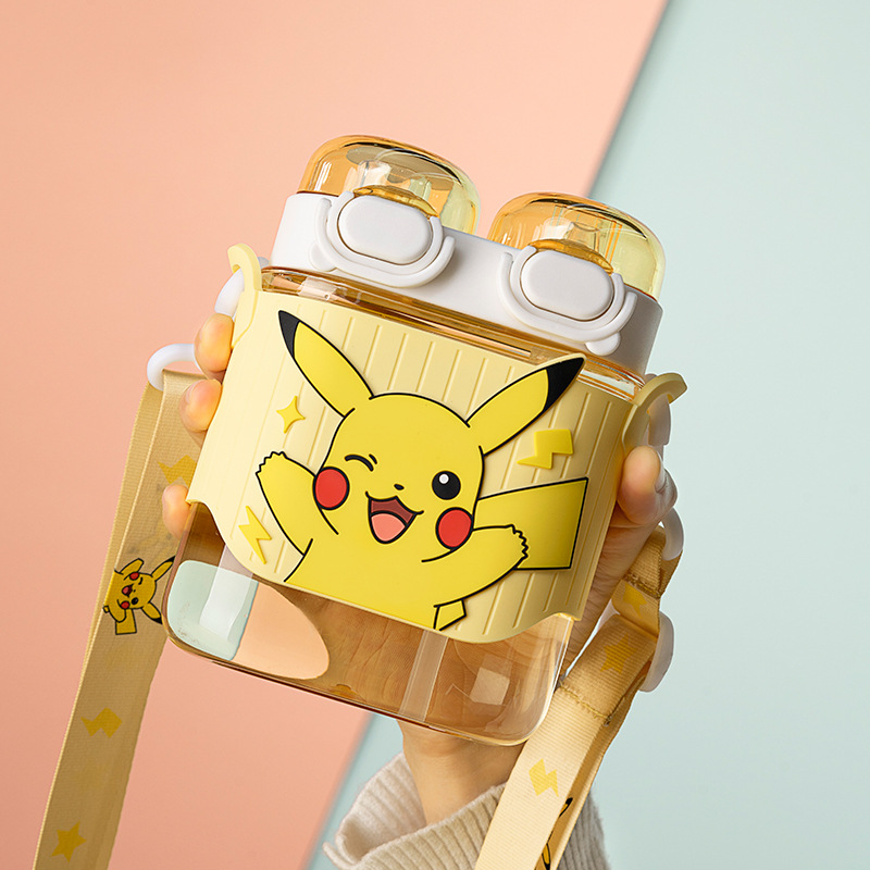 Pokemon Series Pikachu 2024 New Sports Bottle Printed Rope Holding Cute Cartoon Cyber Celebrity Portable Plastic Cup