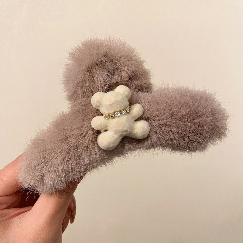 Korean Ins Cute Bear Plush Grip Female Cute Clip Headdress Hairpin Autumn and Winter Temperament Back Head Shark Clip