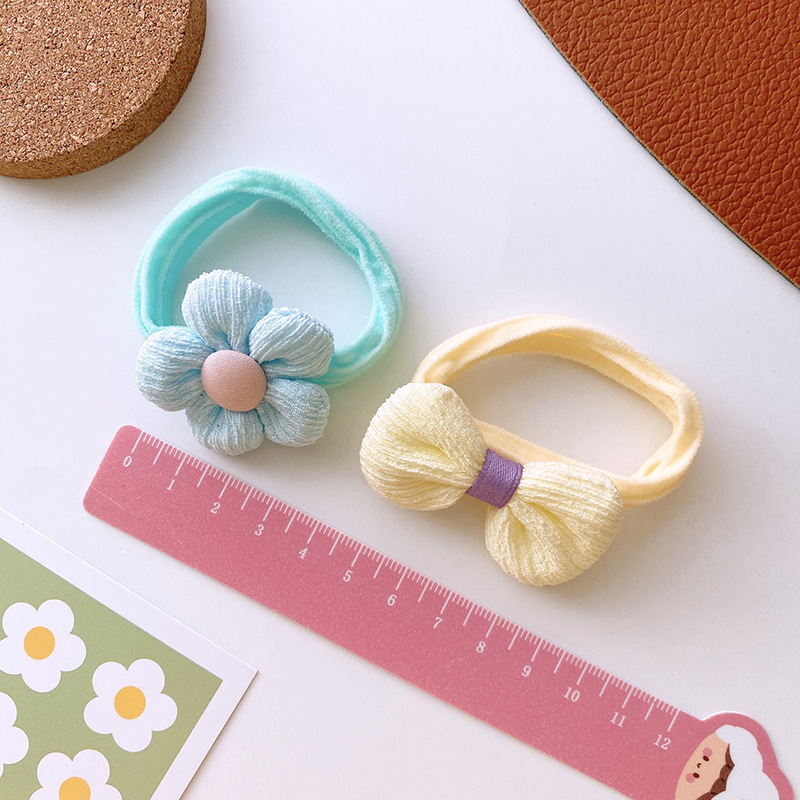New Korean Style Spring and Summer Sweet Candy Color High Elastic Bow Children's Hair Ring Towel Ring Princess Hair Rope Hair Accessories