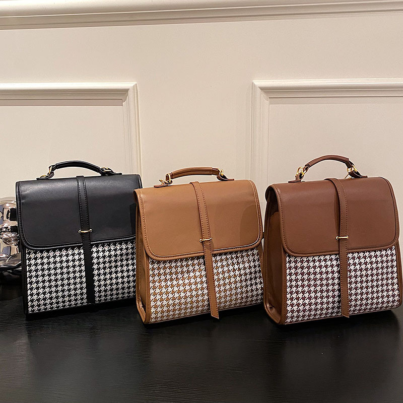 Student Schoolbag 2022 New Fresh Sweet Houndstooth Backpack Fashion Casual Handbag Shoulder Three-Purpose