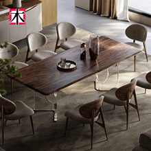 北美黑胡桃木餐桌极简亚克力脚悬浮长方形餐桌设计款高端别墅餐台