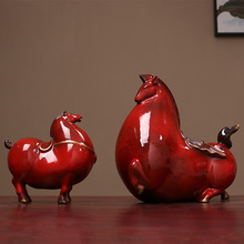 陶瓷招财红色唐马家居办公室动物摆件陶瓷创意书架酒柜装饰品