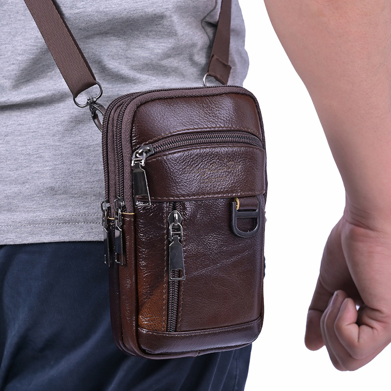 Men's Messenger Bag Small Bag Men's Mini Shoulder Small Saddle Bag Genuine Leather Retro Mobile Phone Bag Cattle Leather Waist Bag Multi-Purpose Package