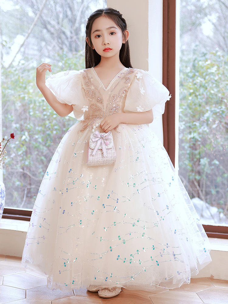 儿童晚礼服公主裙钢琴演奏女童演出服小女孩花童婚纱走秀蓬蓬裙