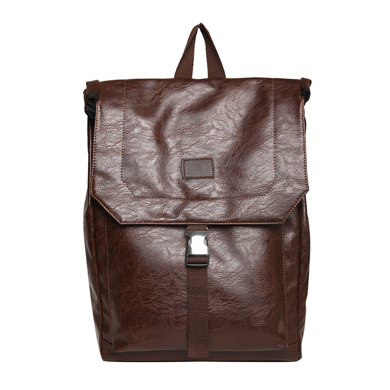 Pu Backpack Men's Large-Capacity Flip Schoolbag Leather Bag Pu Bag Men's and Women's Bags Men's Backpack Multifunctional Backpack