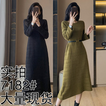 7182秋季新款法式气质名媛高级感宽松修身显瘦镂空长袖连衣裙