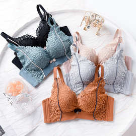 火山能量石内衣女聚拢bra文胸无钢圈调整型无痕无钢圈厚杯胸罩