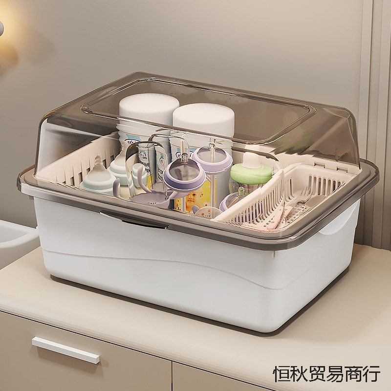 防尘带盖宝宝餐具沥水架儿辅食奶粉收纳盒婴儿用品奶瓶收纳箱