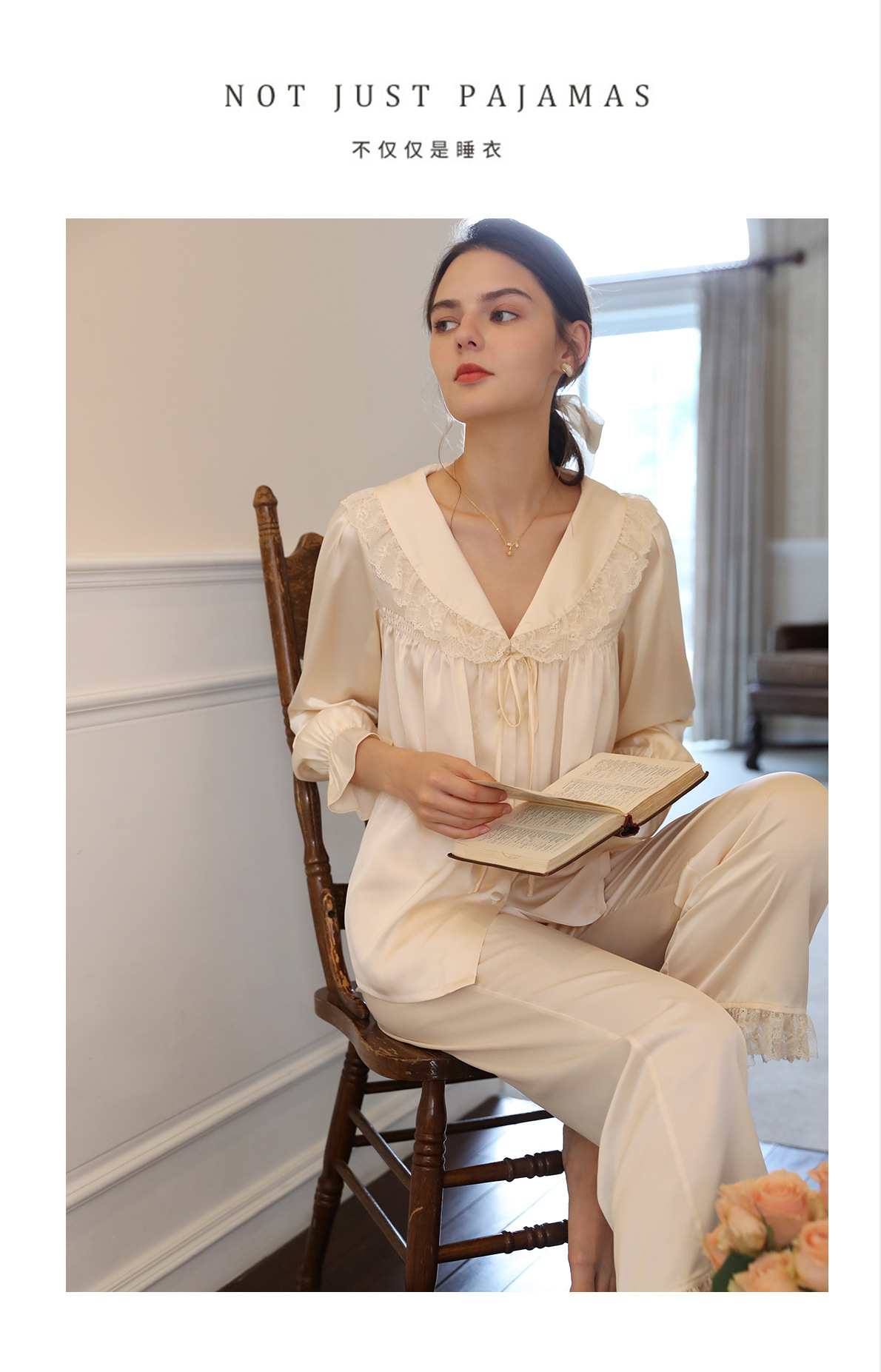 睡衣女长袖春夏季薄款两件套宽松高级感法式丝绸家居服套装可外穿