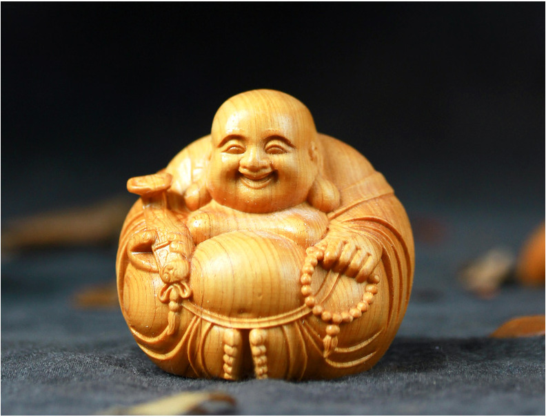 崖柏木雕刻弥勒佛木质笑佛工艺礼品一团和气原木雕刻佛像装手把件