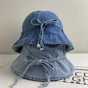 韩版薄款牛仔渔夫帽女韩国东大门同款复古文艺蝴蝶结遮阳盆帽夏季