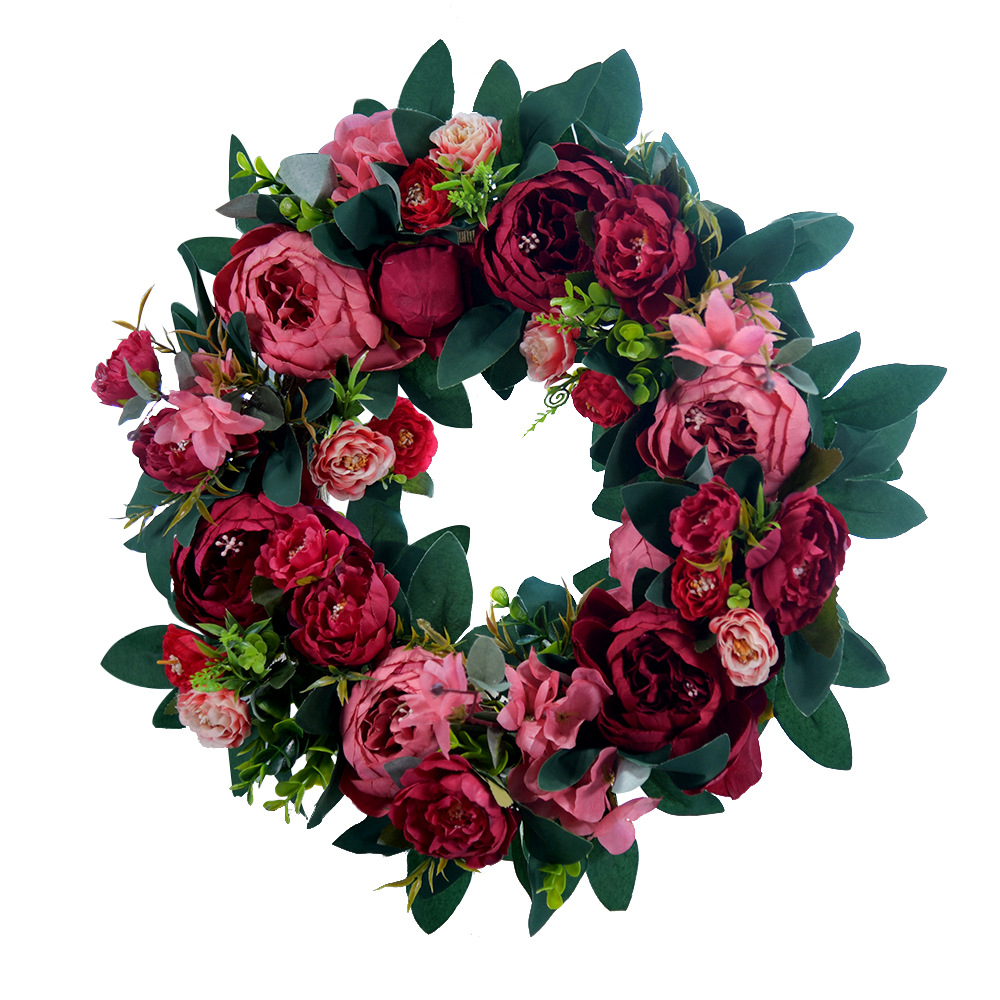 881仿真花红色玫瑰花环装饰门饰 婚庆家居装饰 墙面装饰挂件 实价