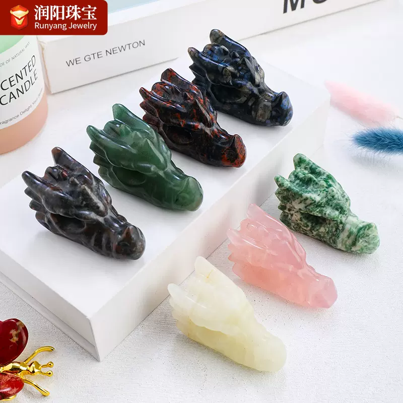 天然水晶龙头骨雕刻件 水晶原石diy手把玩考古挖掘矿标水晶工艺品