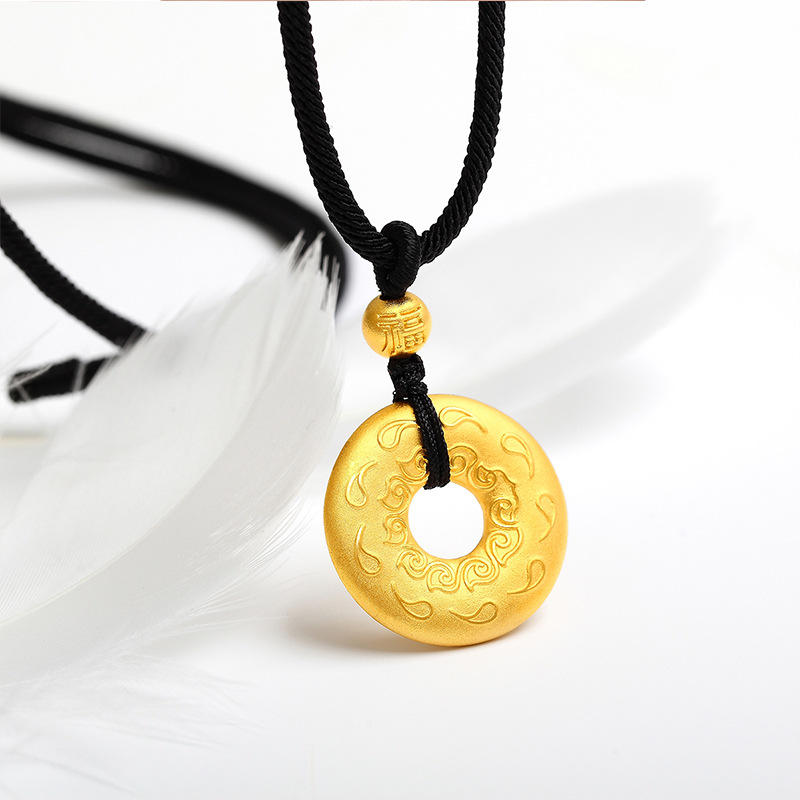 999足金平安扣吊坠女祥云心经黄金项链男3d硬金转运珠圆牌24k纯金