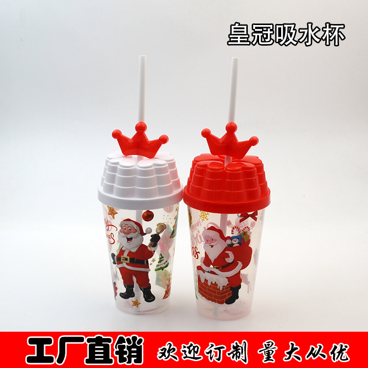 New Plastic Large Capacity Suction Cup Christmas Cup with Straw