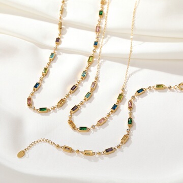 韩版项链高级感配饰ins风轻奢时尚百搭玻璃石项链跨境饰品批发