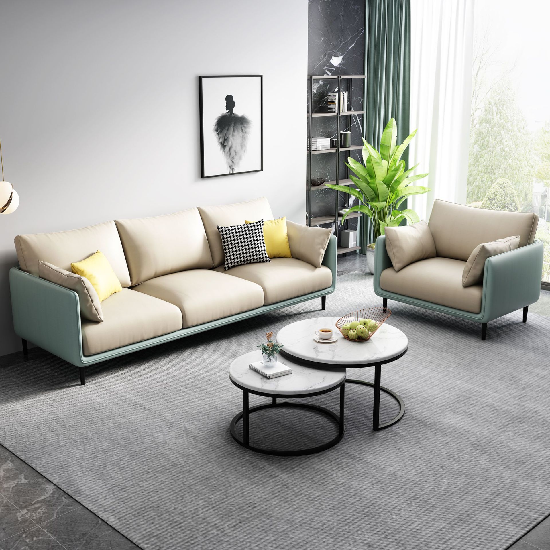 轻奢科技布三人沙发小户型北欧客厅直排双人乳胶沙发简约现代免洗