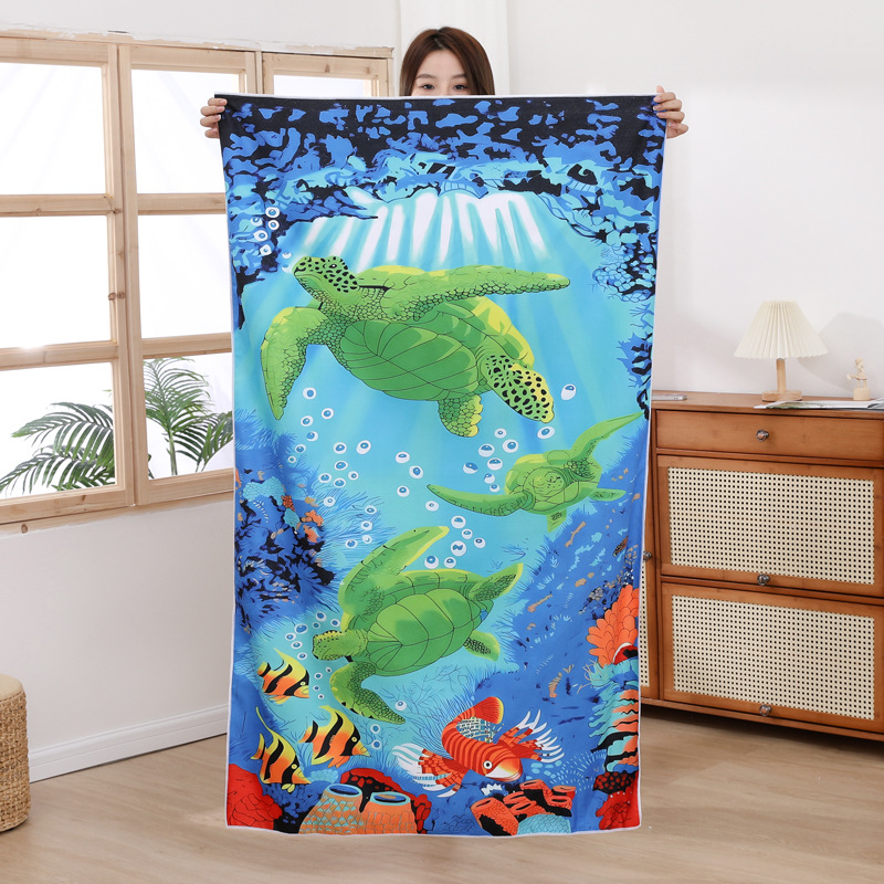 Printed Beach Towel 2023 New Cross-Border Foreign Trade Microfiber Marine Printing Swimming Absorbent Can Be Shawl Bath Towel