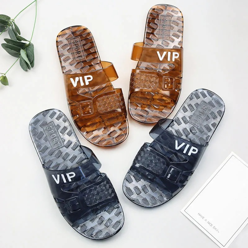 New Crystal Slippers Men's Summer Home Indoor Non-Slip Slipper Hotel Bathroom Plastic Slippers Wholesale