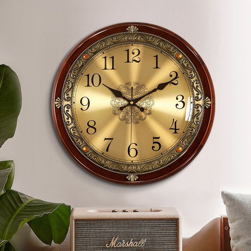 欧式复古挂钟客厅家用时尚实木时钟美式卧室静音挂表大气创意钟表