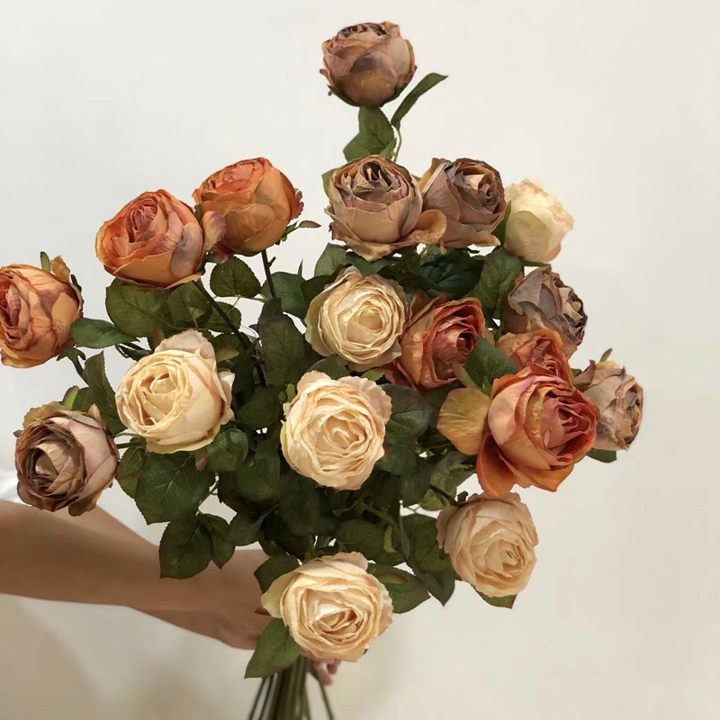 单枝大号焦边玫瑰花花保加利亚复古假花客厅摆放餐桌装饰花