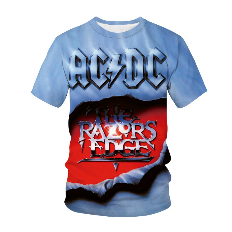 2021欧美新款男装 acdc摇滚乐队3d印花短袖 宽松休闲流行男式t恤