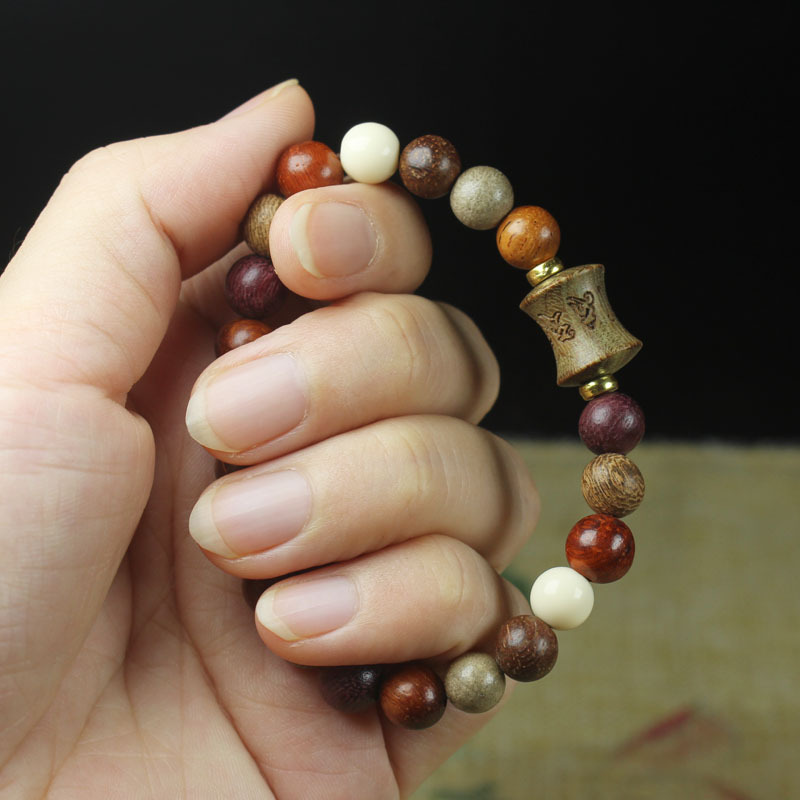 Stall Products Ebony Duobao String 8mm Wooden Beaded Bracelet Bamboo Joint Buddha Beads Rosary Fashion Ornament Bracelet