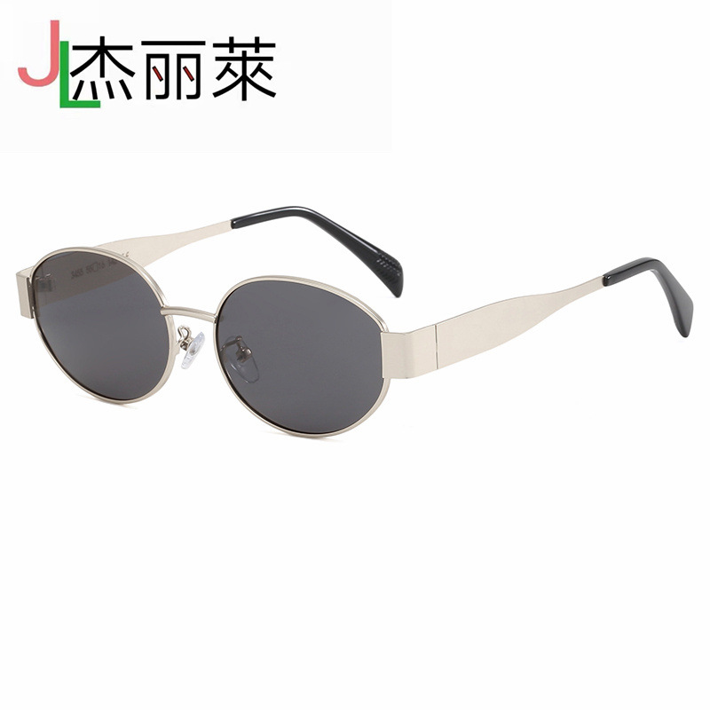 Junlai New Polarized Glasses Oval Personality Metal Sunglasses 4235 Fashionable Retro Diamond Sunglasses