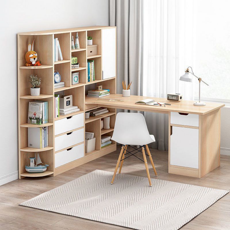转角书桌台式电脑桌书架组合连体柜卧室家用书柜一体学生写字桌子