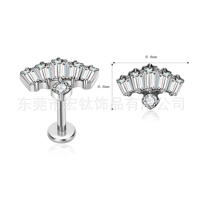 钛合金内螺纹方形5a锆石耳钉头部方形锆 f136耳钉唇钉耳骨钉穿刺