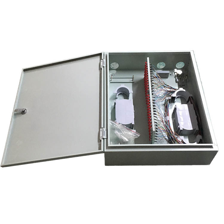 批发光缆分光分纤箱 96芯冷扎板楼道配线箱 法兰支架式光缆熔纤箱