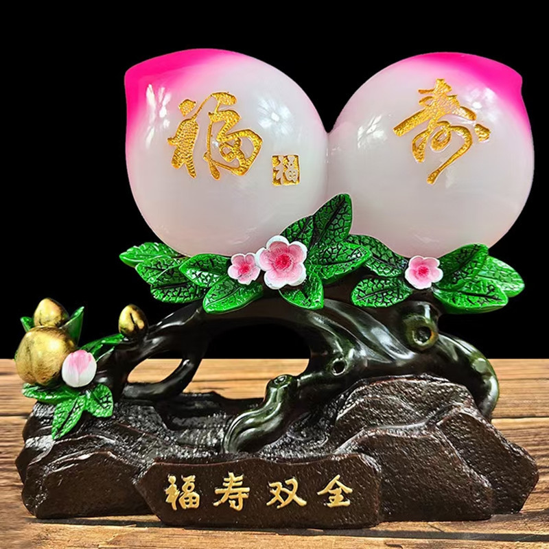 福寿双全 寿桃 老人生日礼品 树脂工艺品 开业家居摆件装饰礼品