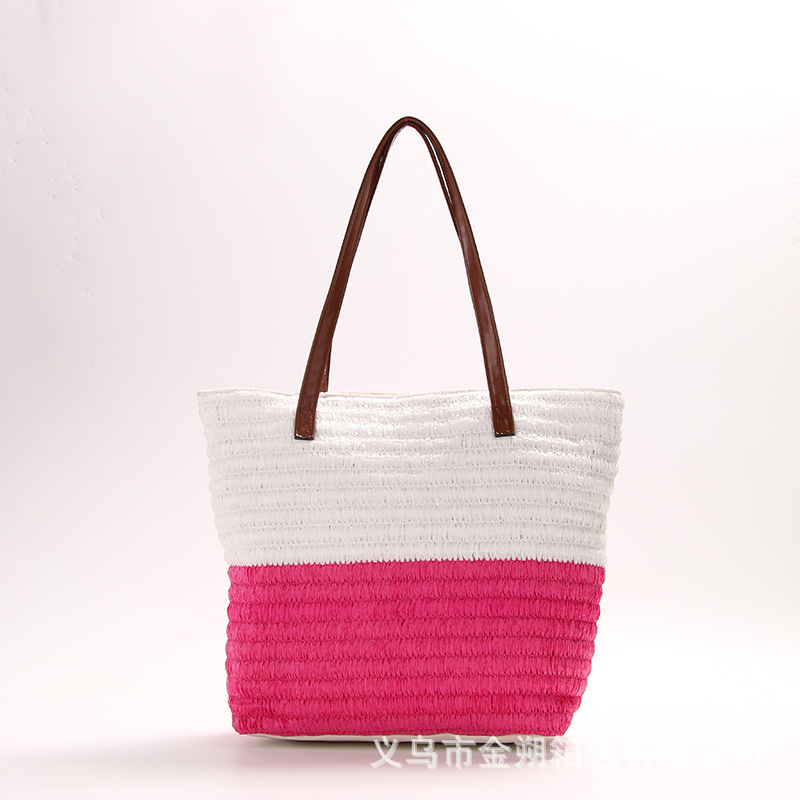 Cross-Border Hot New Fresh Simple Personalized Colorful Striped Woven Bag Beach Bag Shopping Bag Mummy Bag