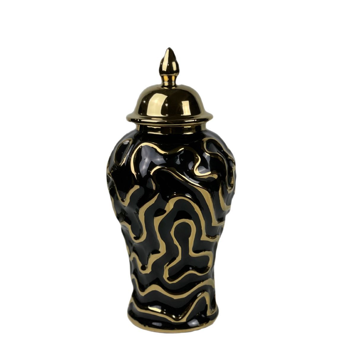 European-Style Electroplated Diamond Double-Spin Electroplated Ceramic Stripes Temple Jar Model Room Living Room and Hotel Black Gold Platinum Vase