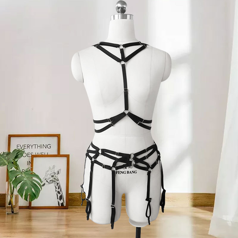 女性束缚带 6带捆绑吊袜腰带,内衣式黑色束缚带