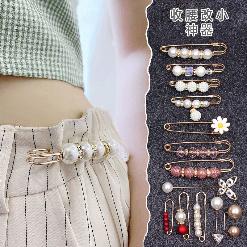 Anti-Exposure Brooch Korean Style Waist Circumference Changed to Small Pin Waist of Trousers Waist Slimming Artifact Word Boutonniere Scarf Pin D211