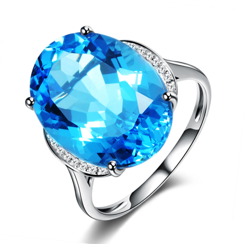 气质镶钻16克拉大裸石仿托帕石戒指 海蓝钻石指环宝石瑞士蓝戒子