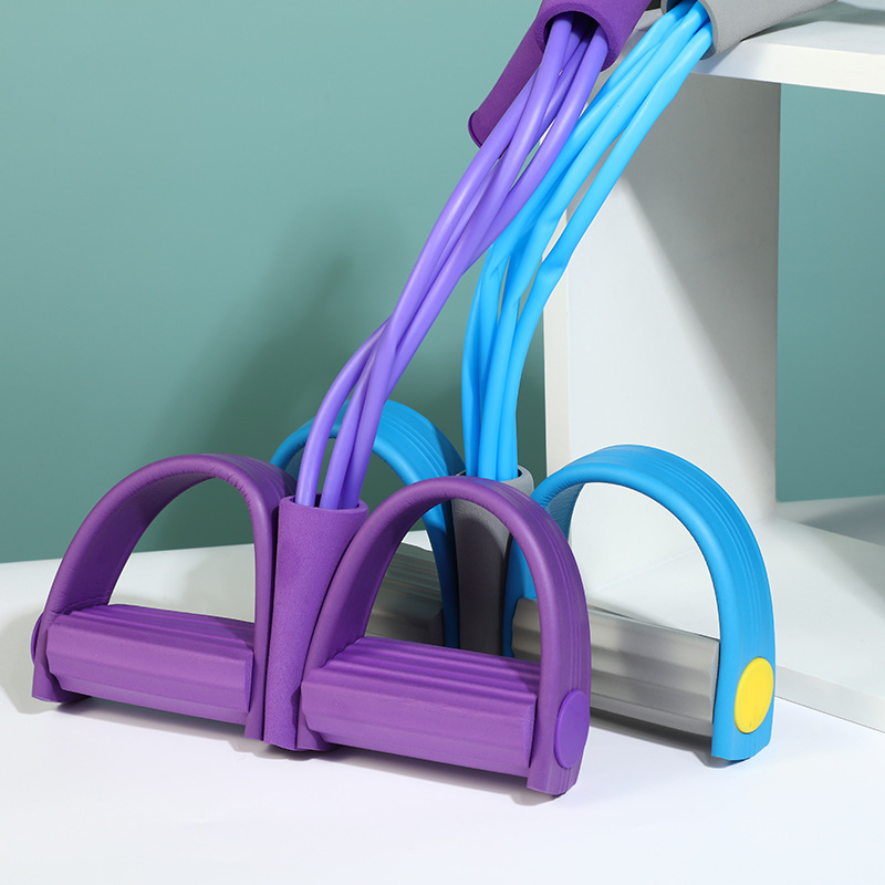 四管脚蹬拉力器脚踏拉力绳家用瘦腰仰卧起坐健腹器健身脚蹬拉力器