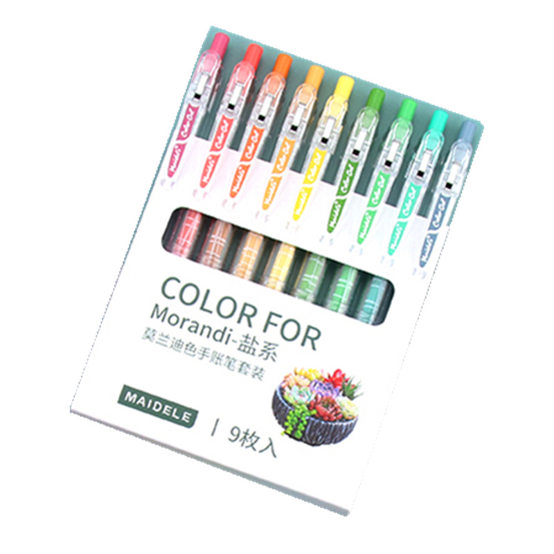 Morandi Color Color Gel Pen Set Push Type Ball Pen Retro Color Mark Juice Hand Account Pen Wholesale