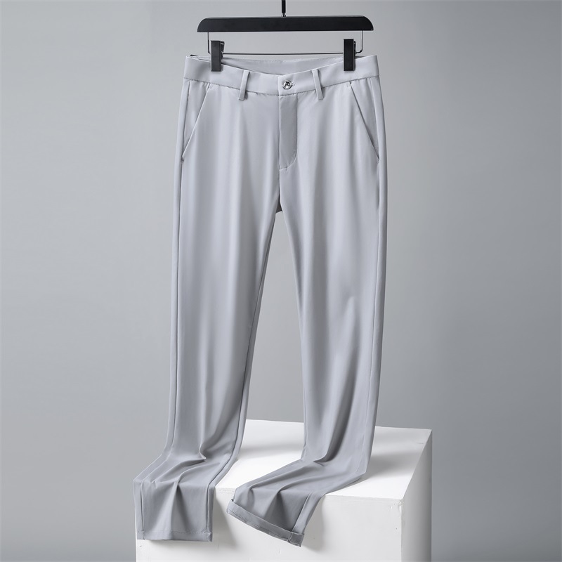 Male Ice Silk Casual Pants Men's Summer Straight-Leg Pants Slim Fit Light Business Trousers Draping Men's Pants Thin Breathable Trousers